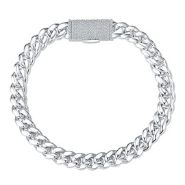CG&KYGG 6mm Silver Moissanite Cuban Link Bracelet, Thick Silver-Plated Stainless Steel Chain, Unisex Birthday Gift(6mm, 7.0inch)