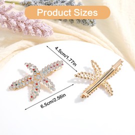 2 PCS Starfish Hair Clip, Gold Rhinestone Mermaid Hair Jewelry, Faux Pearl Crystal Sea Star Beach Clips Accessories for Women, Girls, Wedding, Bride(2.5x1.7inch)