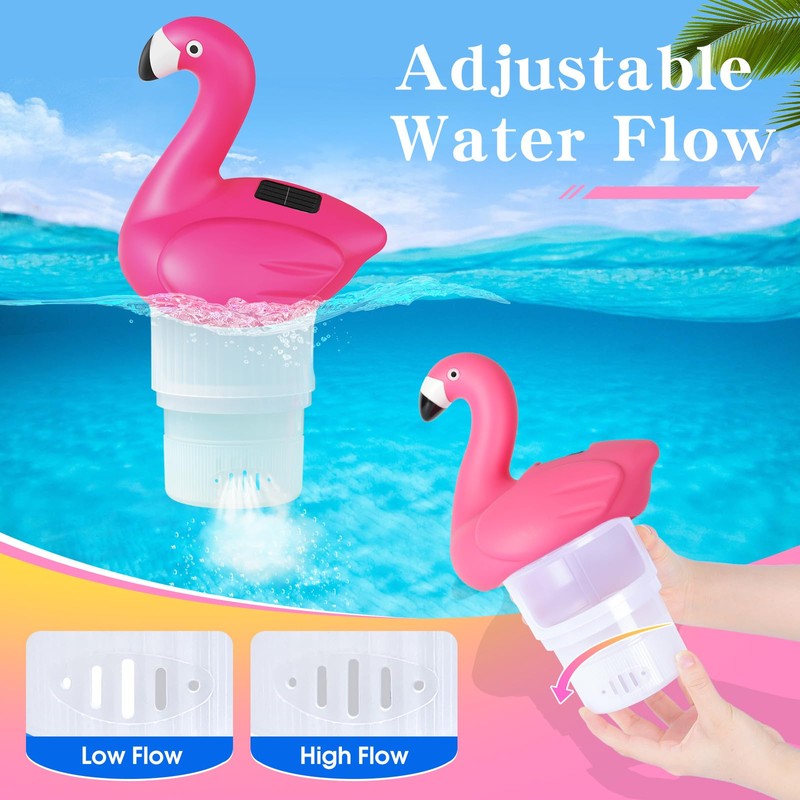 Pool Chlorine Floater, Solar Flamingo Chlorine Tablet Floater w/Adjustable Release,
