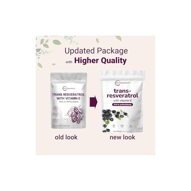Pure Trans-Resveratrol Powder with Natural Vitamin E, 5 Ounce, 2