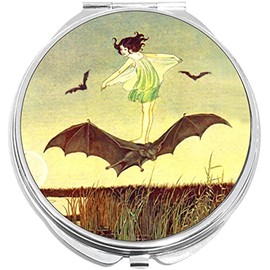 NewCharms Girl Riding Bat Compact with Mirrors - Perfect Pocket and Purse Size Folding Mirror for Applying Make Up Anywhere