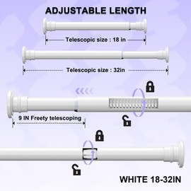 XIQIYY Small Shower Rod 18-32 Inches Short Adjustable Tension Shower Curtain Rod No Drilling White Spring Tension Rod Non-Slip,Stainless Steel