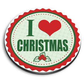 1 x Round MDF Magnet - I Love Christmas Festive Winter 5109