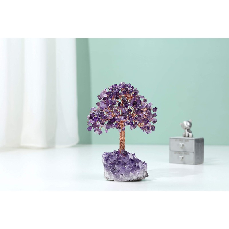 Jovivi Natural Amethyst Healing Crystal Money Tree on Amethyst Cluster