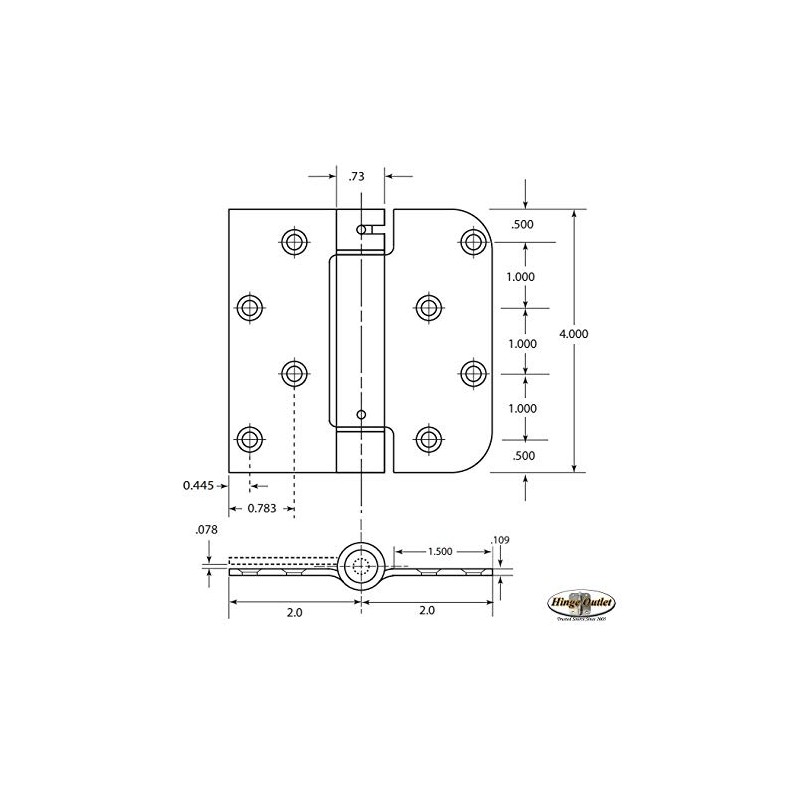Hinge Outlet Spring Hinge 4 Inches with 5/8 Radius Square