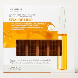 Lanosterin 4 Ampolletas Semi di Lino con Colágeno – Tratamiento Capilar Profesional Reparador e Hidratante Antifrizz para Cabello Dañado, Seco o Teñido – 4 Piezas de 13 ml