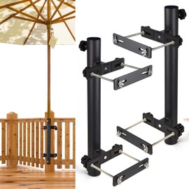 Patio Umbrella Holder, Heavy Duty Deck Umbrella Mount, Umbrella Holder for Deck Railing, Deck Mount Umbrella Holder, Umbrella Deck Mount, Deck Umbrella Holder, Umbrella Clamp for Deck (Black - Set 2)