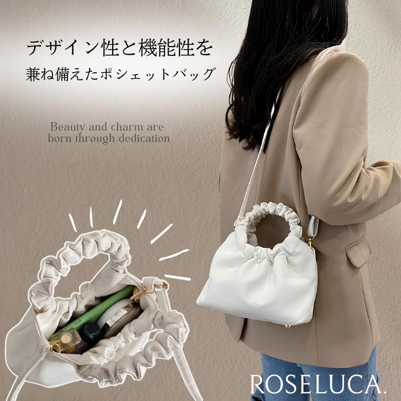 ROSELUCA. Women's Gathered Handle Mini Bag, 2-Way, Cross-body Shoulder, Compact,