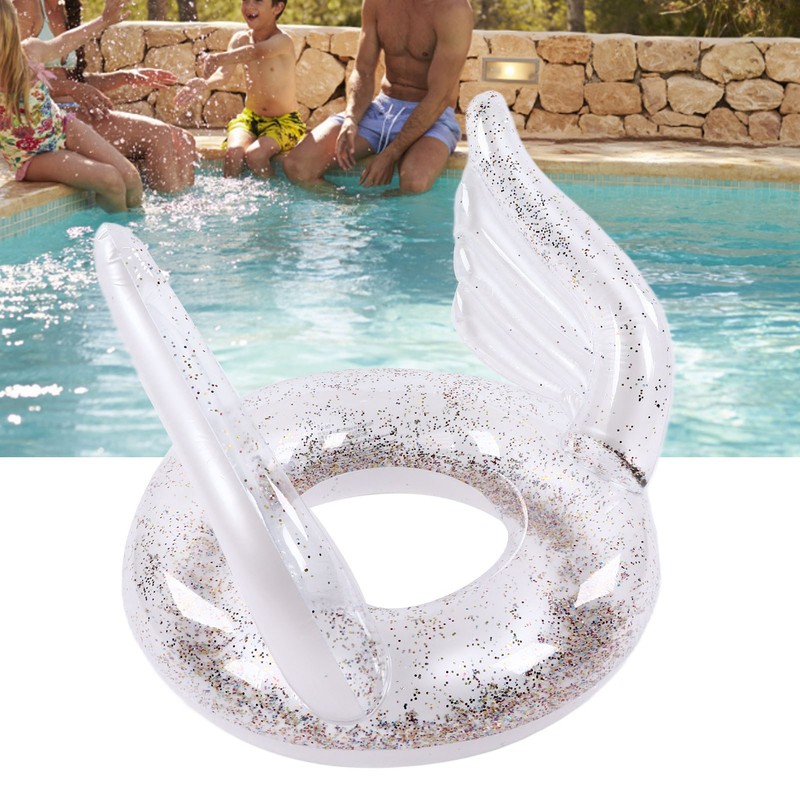 Inflatable Swimming Ring Sequin Swim Angel Wing Shiny Floating Tube