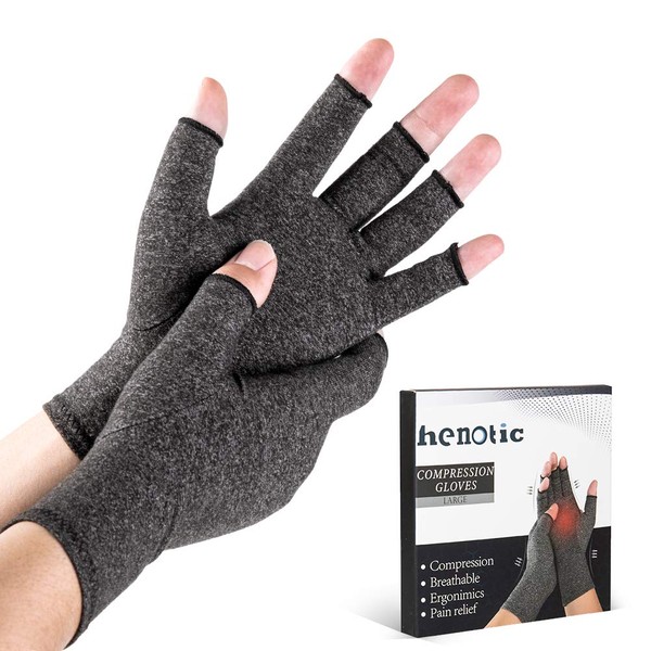 HENOTIC Arthritis Compression Gloves for Women Men, Fingerless Breathable & Moisture Wicking Compression Gloves for Relieving Carpal Tunnel Aches, Rheumatoid Pains, Joint Swell