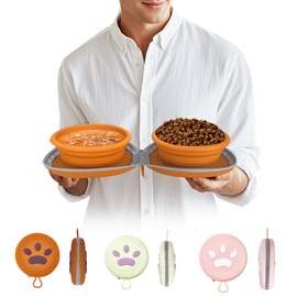 ABIXIEYQ Collapsible Dog Bowls, Leakproof Double Silicone Food & Water Bowl for Travel, Camping & Hiking Portable Feeding Supplies for Dogs and Cats (Brown)