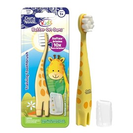 GuruNanda - Cepillo de dientes de entrenamiento de mantequilla en las encías con tapa, diseño de jirafa, cerdas extra suaves para una limpieza suave, mango ergonómico, libre de BPA y crueldad - 1