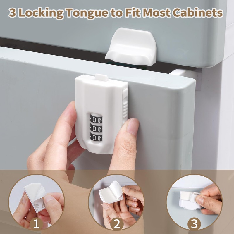 4 PACK Child Proof Sliding Cabinet Door Combination Locks Baby