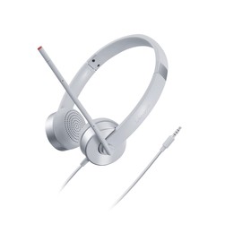 Lenovo 100 - Analog Stereo Headphones (Noise Isolating, 180 Degree Microphone, Designed for VOIP, Adjustable Band and Extendable Arm) - Cloud Grey