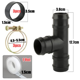 BOFUNX BOFUNX T-Stück für Ø38mm Schlauchverbinder + 3 Edelstahl-Schlauchschellen + 3 Dichtungen Ringe + Klebeband Schlauchteile Schlauchverbindung für Pool Schwimmbad Garten (38mm)