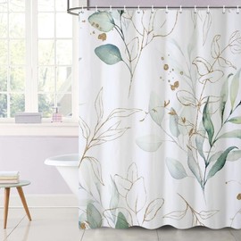 Uiiooazy Eucalyptus Shower Curtain, Green Leaves Plants, Textile Shower Curtains, Anti-Mould, Waterproof, Polyester Fabric, Opaque, Washable, Bathroom Curtain with 12 Hooks, 180 x 240 cm