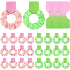Janinka 24 Set Pink and Green Hair Scrunchies Witch Themed Party Favors Silk Elastic Hair Tie with Cards Witch Themed Party Accessories for Women Movie Fan Gifts Birthday Supplies