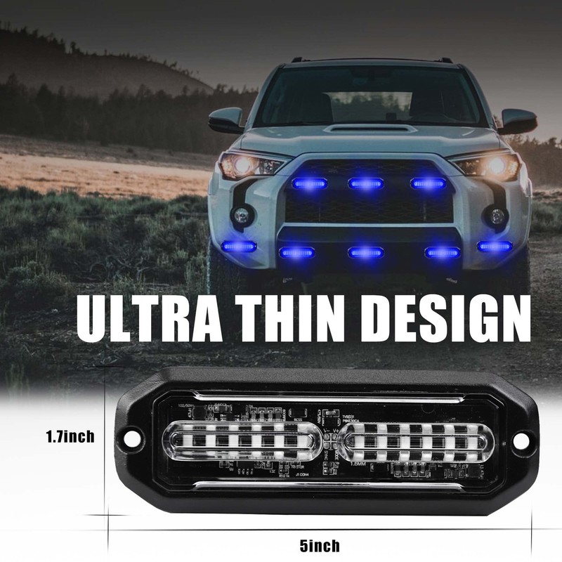 WINECO 8pcs 12 LED Surface Mount Strobe Lights, Firefighter Blue