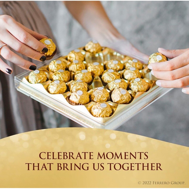 Ferrero Rocher, 24 Count, Premium Milk Chocolate Hazelnut, Valentine’s Gift