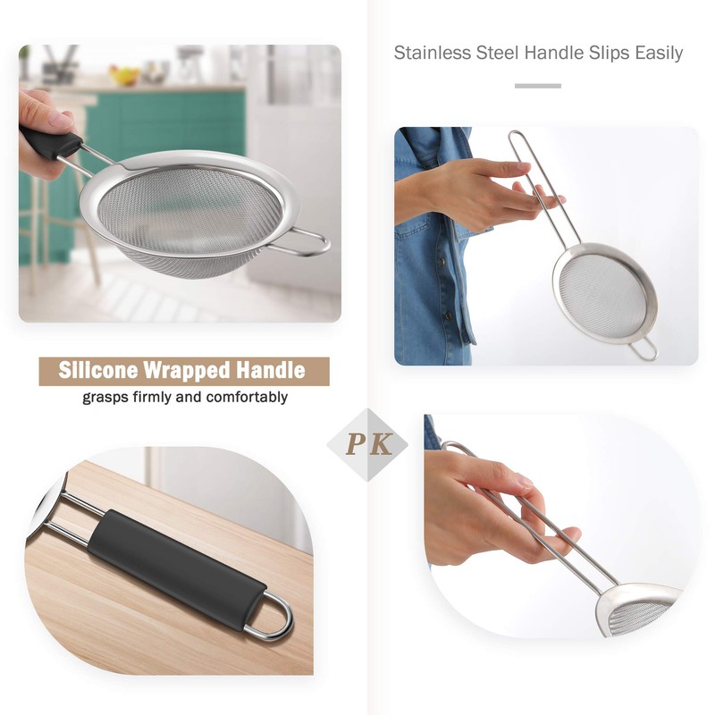 IPOW stainless steel kitchen strainer, premium fine sieve with thickened