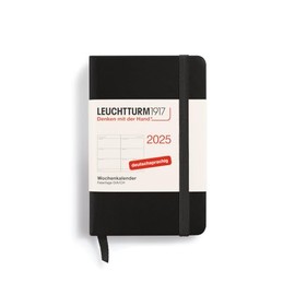 LEUCHTTURM1917 370557 Weekly Planner 2025, Mini A7 Hardcover - 12 Month Planner, 80 g, Lined - Black
