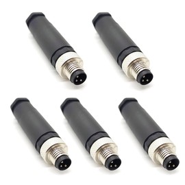 Pack of 5 M8 3-pin plug round connectors, on-site mounted with 8 mm wired sensor, industrial round plug IP67 unshielded code straight plug 60 V 4 A