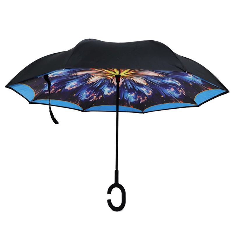 Parquet Blue Feather Double Layer Inverted Umbrellas - C Shaped
