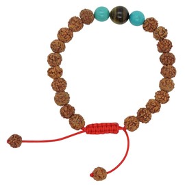 Tibetan Mala Rudraksha Wrist Mala/ Bracelet for Meditation (Tiger eye and Turquoise)