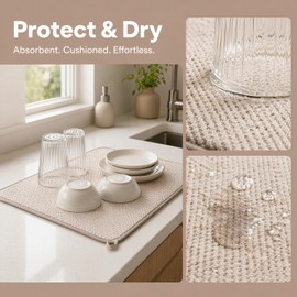2 Pack Microfibre Dish Drying Mat, Foldable Drainage Mat, Beige 38x50 cm