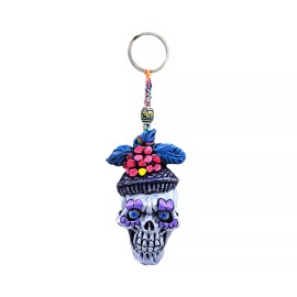 Handmade Mardi Gras Voodoo Sugar Skull Handmade 3D Keychain Macrame Metal Keyring Charm