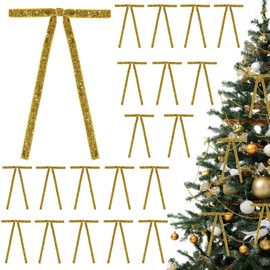 TONIFUL 36 Pack Gold Glitter Velvet Bows - 5x7 Inch Shiny Bows for Christmas Tree, Wreaths, Gift Wrapping, Crafts, Bouquet, Cakes Decor, Christmas Valentine Party Decoration Supplies(3/8" Width