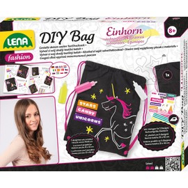 Lena 42607 DIY Unicorn Backpack Craft Set, Complete Set with Canvas Backpack, Approx. 35 x 42 cm, 3 Textile Pens, 3 Stencils and Iron-On Films, Fashionable Styling Set for Children From 8 Years