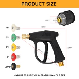 GIONAR 7 Pcs High Pressure Washer Gun Handle Set Compatible with Karcher, High Pressure Washer Gun with M22 14MM Fitting Hose Connector and 5 Nozzles