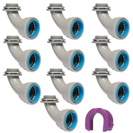 QuickFitting 1 inch 90-Degree Elbow Connector | Push Install PVC Electrical Conduit Fitting | for Rigid Sch 40 and Sch 80 PVC Conduit | 10-Pack Liquid Tight Junction Box Conduit Connectors