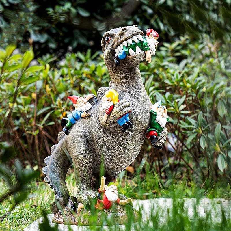 Garden Statue Dinosaur Eating Goblins Resin Art Sculpture for Outdoor