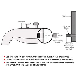 Tub Spout with Rear Diverter and Brass Top Shower Adapter, 3/4 inch to 1/2 inch IPS Face Bushing, 5-1/4 inch Length, Chrome Finish