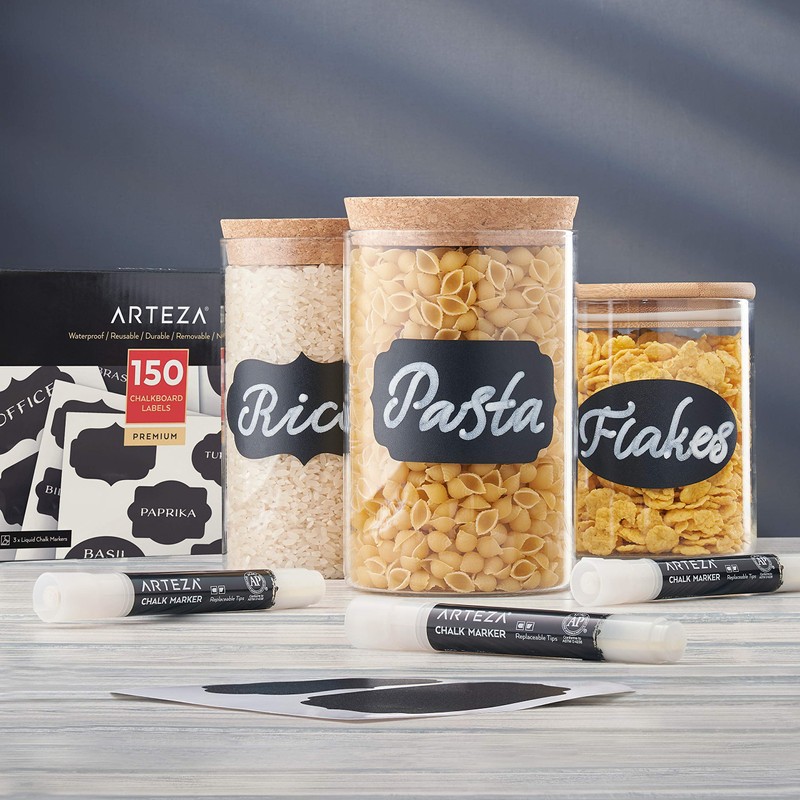 Arteza 150 Chalkboard Labels for Jars, Spice Jar Labels with