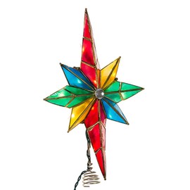 Kurt Adler 10-Light Multicolored Capiz Bethlehem Star Treetop with Gem Center