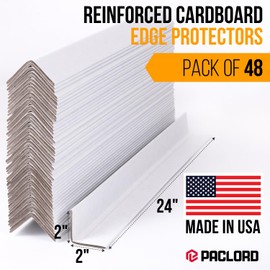 Paclord 24" x 2" x 2" Reinforced Cardboard Edge Protectors, White (Pack of 48) – 0.12" Thick Medium-Duty Cardboard Corner Protectors for Shipping – American Quality V-Board Pallet Edge Protectors