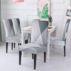 Alishomtll Stretch Chair Covers, Set of 4/6, Grey Chair Covers, Swing Chair, Elastic Covers, Removable Washable Chairs, Protection for Dining Room, Kitchen, Restaurant, Hotel, Banquet (Geometry Set of