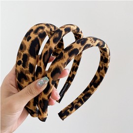 3Pcs Soft Leopard Print Headbands for Women Face Wash Hair Headband Thick Padded Headbands for Girls Cheetah Print Accessories Wide Non Slip Cute Headband Head Bands for Thick Thin Hair