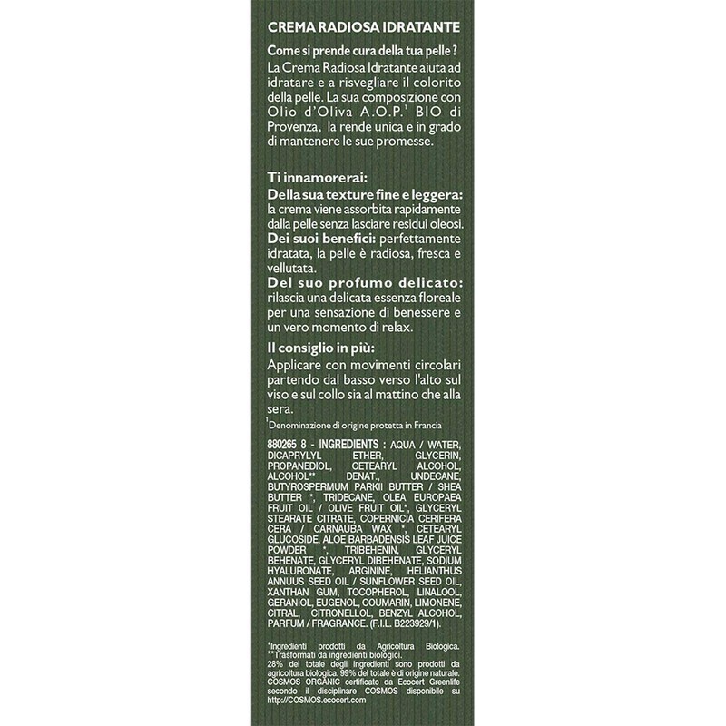 Tesori di Provenza Day Organic Moisturising Face Cream, Radiation Cream