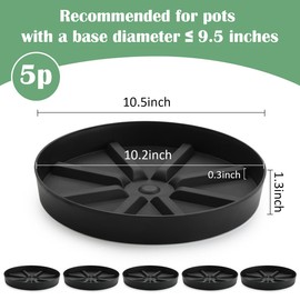 Elevated Plant Saucer 5P, 10.5 Inch Round Pot Tray with Raised Base for Indoor Outdoor Potted Plants– Extra Deep Design to Catch Overflow Water, Thick Drip Plate for Succulents & Houseplants
