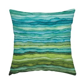 Swono Watercolor Throw Pillow Cover Stripped Waves Blue and Green Paint Brush Gradient Marine Sea Splash Decorative Pillow Case Home Decor Square 16x16 Inches Pillowcase