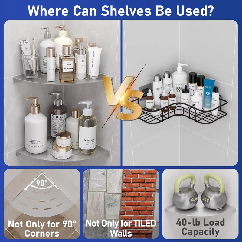 LFBA 2 Pack Corner Shower Shelves Load Capacity 40 lbs