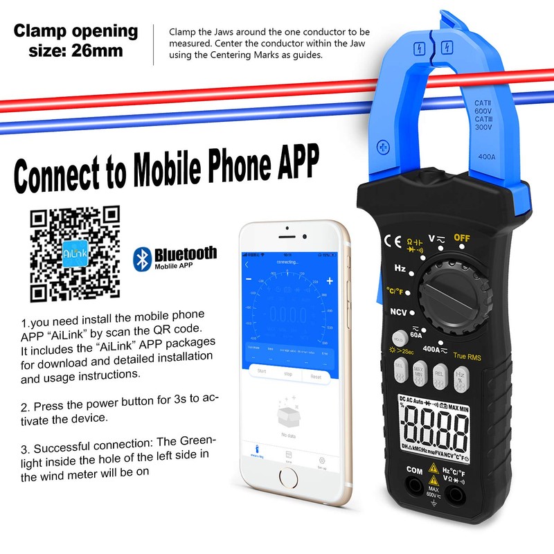 Digital Clamp Meter, HOLDPEAK 7200-APP AC/DC Amp Clamp Meter 6000