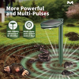 Solar Snake Repellent Ultrasonic Outdoor with LED Light, Sonic Mole Repeller Solar-Powered, Snake Mole Vole Gopher Away for Lawn Yard 4PK