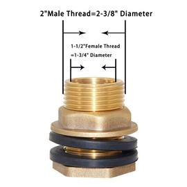 Joywayus 1-1/2" Female 2" Male Soild Brass Water Tank Connector Bulkhead Tank Fitting With 2 Rubber Ring Stablizing