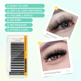 NAGARAKU W Shape Eyelash Extension 7D Cluster Premade Fans Eye Lashes Faux Mink Matte Black Easy Fanning False Eyelashes (0.07mm D curl 8-12mm Mix)