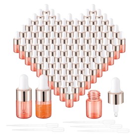 Njvial 100Pcs 2ml Pink Sample Dropper Bottles Glass Mini Dropper Bottles with White Silicone Tops and 5 Plastic Droppers, Travel Bottles with Dropper for Essential Oils Liquid Makeup and Aromatherapy